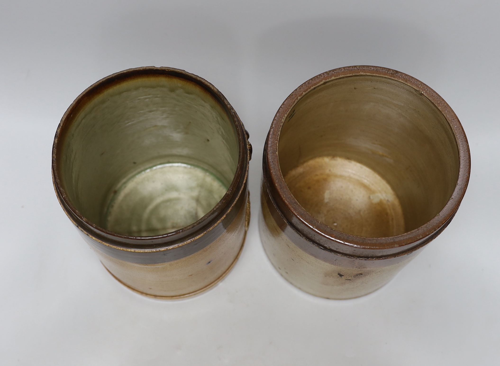 Two stoneware drug jars, c1800, tallest 23cm